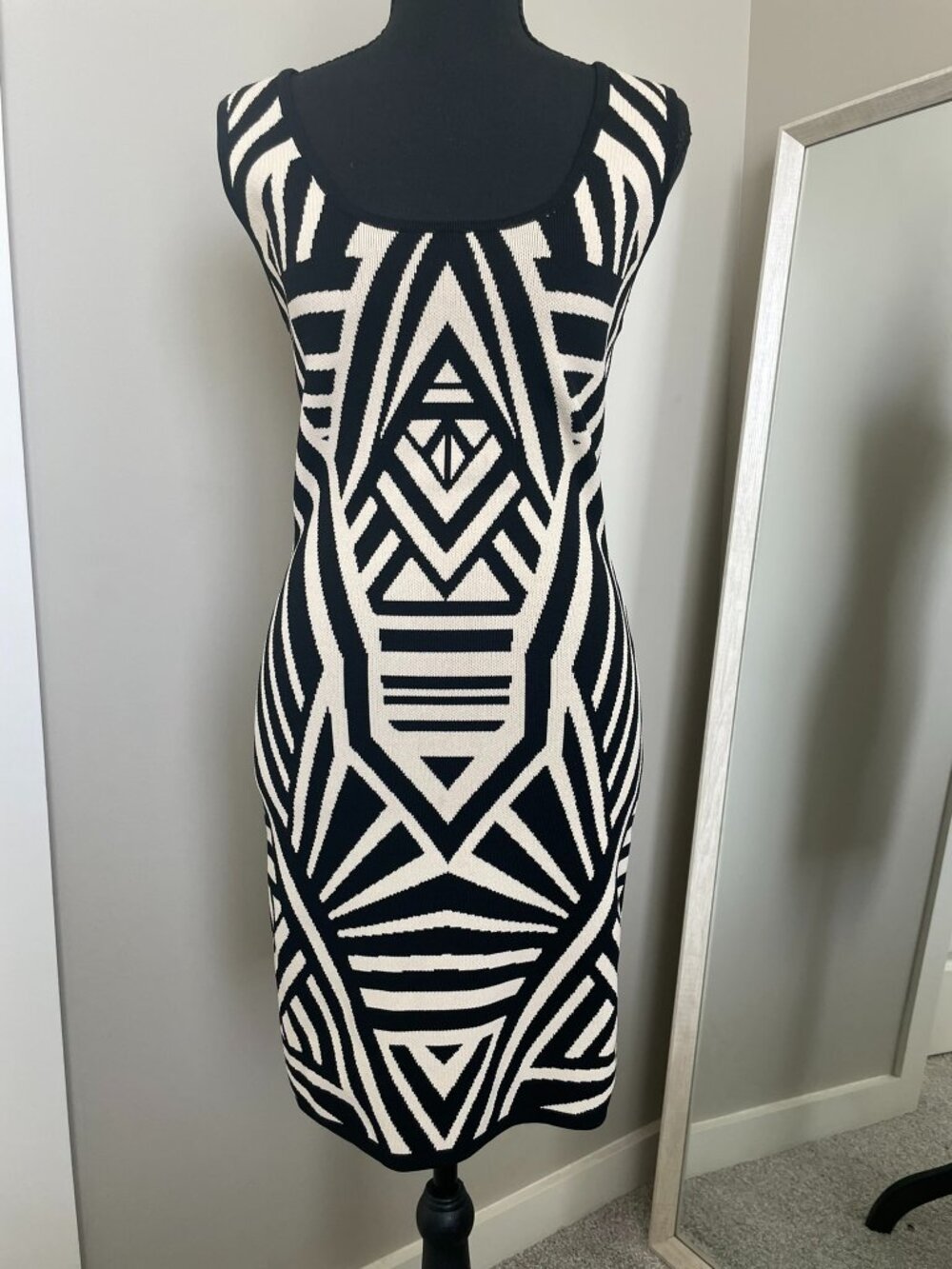 Jealous Tomato Geometric Beige & Cream Knit Bodycon Dress